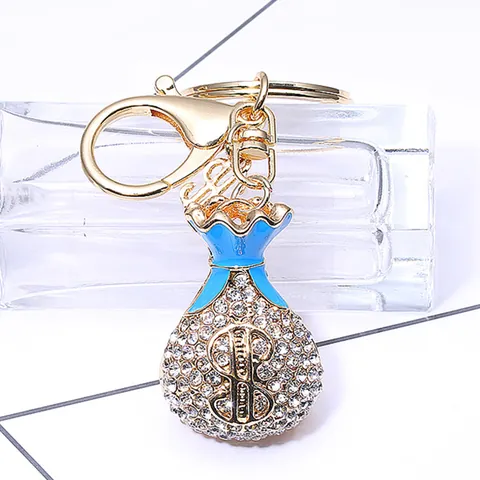 Fashion Zinc Alloy Rhinestone Money Bag Keychain Enamel Dollar Sign Pendant For Women Bag Charm Car Key Ring Gift