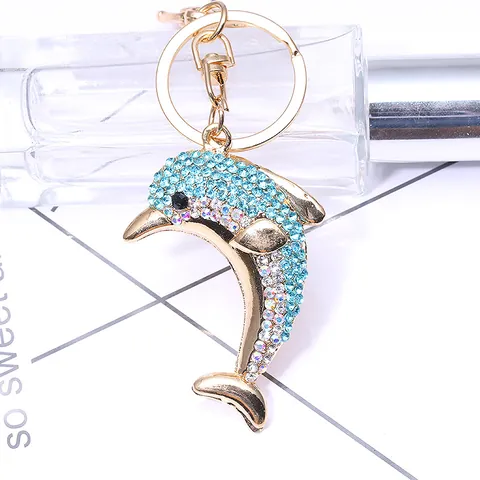 Kreativ Strass Delfin Schlüsselanhänger Für Damen Gold Vergoldet Legierung Tier Schlüsselanhänger Tasche Charme Auto Zubehör Schmuck