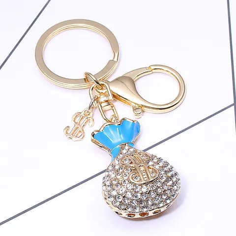 Fashion Zinc Alloy Rhinestone Money Bag Keychain Enamel Dollar Sign Pendant For Women Bag Charm Car Key Ring Gift