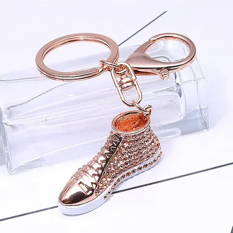 Roségold Legierung Strass Hochgeschlossene Sneaker Schlüsselanhänger Funkelnde Kristall Stoffschuh Tasche Anhänger Auto Schlüsselring Für Damen Schmuck