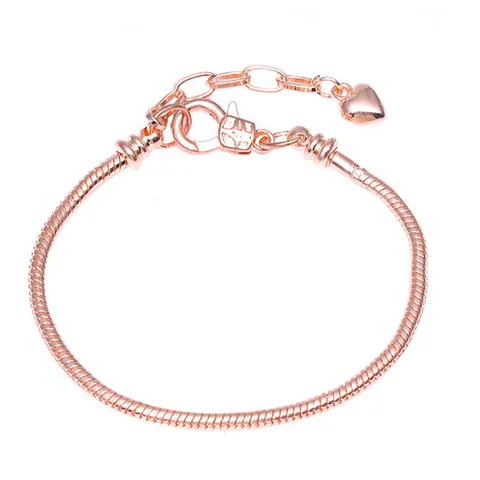 Minimalist Rose Gold Plated Alloy Snake Bone Chain Bracelet With Heart Pendant Adjustable Extender Jewelry For Women