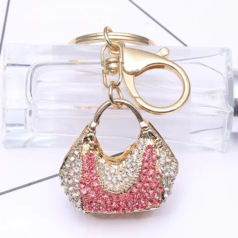 Creatieve Legering Strass Roze Handtas Sleutelhanger Mode Tas Hanger Charm Voor Vrouwen Meisjes Sieraden Cadeau Accessoires