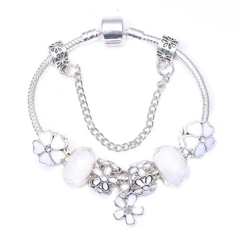 Bracciale con Ciondolo a Fiore di Ciliegio DIY Lega Placcata Argento Catena a Serpente con Catena di Sicurezza Regalo Gioielli Romantici Donna