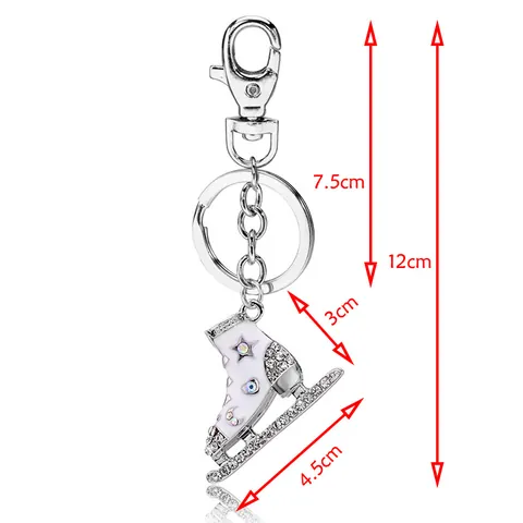 Porte-clés Créatif en Alliage Émail Patin à Glace pour Femmes Strass Pendentif de Sac à Patiner Paillettes Étoile Cœur Cadeau de Porte-clés
