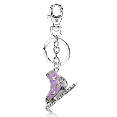 Porte-clés Créatif en Alliage Émail Patin à Glace pour Femmes Strass Pendentif de Sac à Patiner Paillettes Étoile Cœur Cadeau de Porte-clés