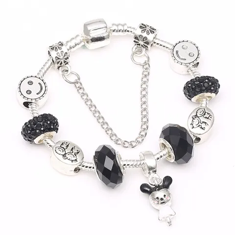 Pulsera de Charms DIY Cobre Plateado Cadena de Serpiente Cuentas Sonrisa Strass Esmalte Colgante Ratón Joyería Mujer