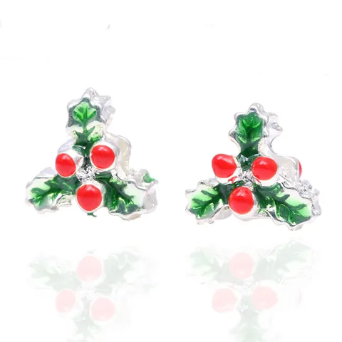 Kerst Hulstblad Bes Charm Legering Emaille Groen Rood Zilver Kraal Voor Europese Armband Sieraden Maken Kerstcadeau