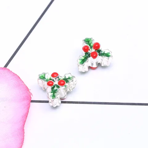 Kerst Hulstblad Bes Charm Legering Emaille Groen Rood Zilver Kraal Voor Europese Armband Sieraden Maken Kerstcadeau