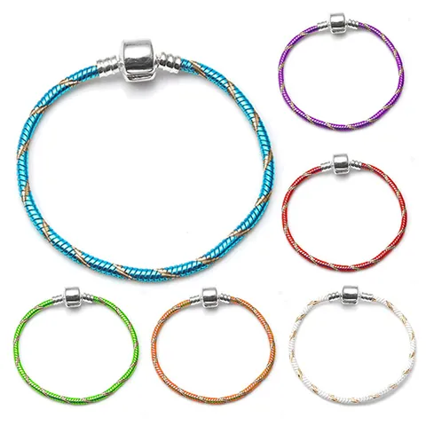 Braccialetto Base Catena a Serpente Colorato DIY Lega Argentata Gioielli di Moda Con Chiusura a Barile per Donna Regalo