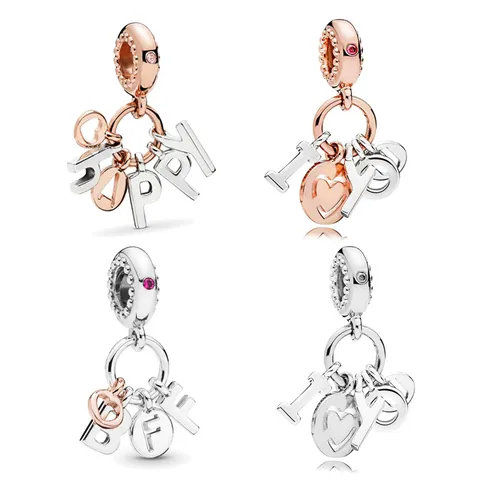 Pendentif Charme en Alliage Zirconium DIY Pour Création de Bijoux BFF HAPPY MOM LOVE Lettre Coeur Perle Pour Bracelet Collier Femme Cadeau