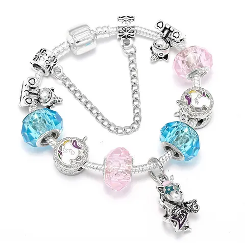 Pulsera con Dije de Unicornio de Dibujos Animados DIY Con Cuentas de Esmalte y Acentos de Vidrio de Colores Joyería de Moda