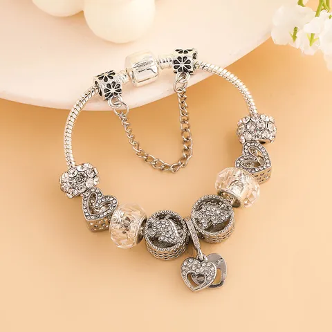 Eenhoorn Hart Kristal Charms Armband Voor Vrouwen Verzilverd DIY Slangenketting Armband Valentijnsdag Sieraden Cadeau