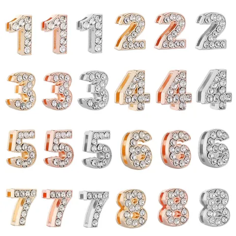 Alloy Rhinestone Number Charms For DIY Bracelet Necklace Making Gold Silver Rose Gold Number Beads Jewelry Accessory