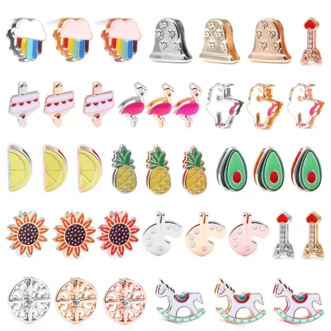 Breloques Coulissantes en Alliage Émaillé 10mm Licorne Ananas Tournesol Mignon pour Bracelet à Maille DIY Accessoires