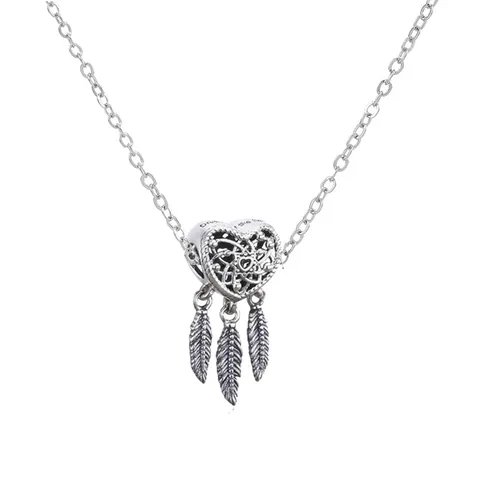 Collana con Ciondolo Acchiappasogni alla Moda per Donna in Lega Placcata Argento S925 Cuore Piuma Ancora Zirconia Gioielli Boho Regalo