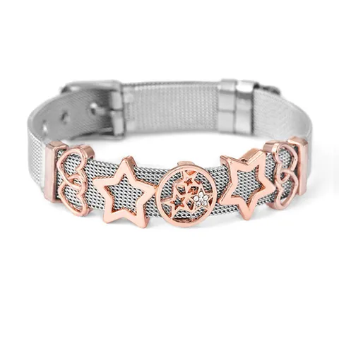 Modieuze Roestvrijstalen Gaas Armband Voor Dames Zilver Roségoud Ster Hart LOVE Engel Bedeltjes Verstelbare DIY Sieraden