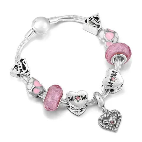 Modieus Legering Bedelarmband Met Roze Paars Hart Eenhoorn Bedels Druppelolie Emaille Kralen Slangenketting Armband Vrouwen Sieraden