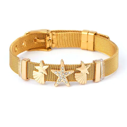 Bracciale a Rete in Acciaio Inossidabile per Donna Cinturino Regolabile con Ciondolo Stella Marina Cuore Albero della Vita Gioielli