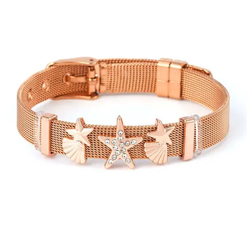 Bracciale a Rete in Acciaio Inossidabile per Donna Cinturino Regolabile con Ciondolo Stella Marina Cuore Albero della Vita Gioielli