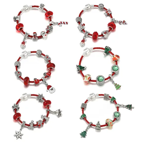 Braccialetto Fai Da Te Natalizio Con Perline In Lega Ciondoli Festivi Babbo Natale Pupazzo Di Neve Albero Di Natale Per Donna Ragazza Regalo