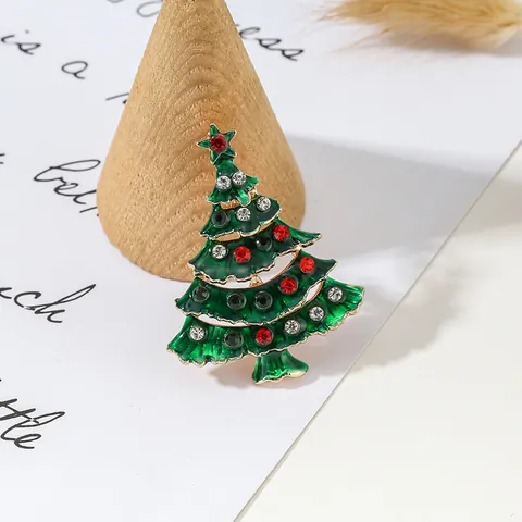 Spilla Vintage Albero di Natale Per Donna Lega Smalto Verde Strass Intarsiato Spilla da Petto Gioielli per Feste Accessori Regalo