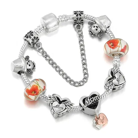 Braccialetto con Charms Perline Fai Da Te per Donna Lega Catena Serpente Albero della Vita Cuore Mom Ciondolo Gioielli Regalo Moda