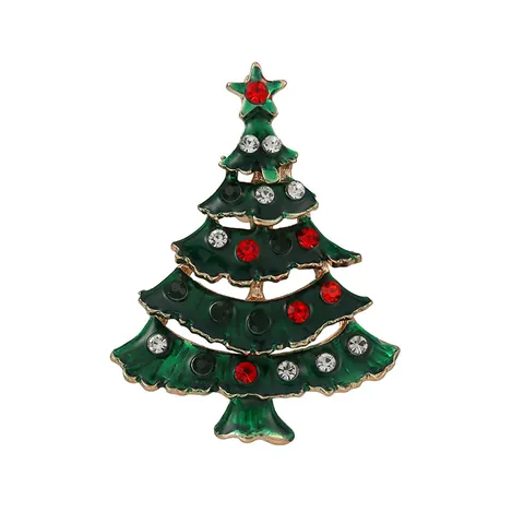Spilla Vintage Albero di Natale Per Donna Lega Smalto Verde Strass Intarsiato Spilla da Petto Gioielli per Feste Accessori Regalo