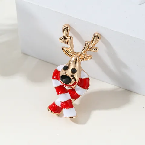 Christmas Reindeer Brooch For Women Alloy Enamel Animal Pin With Red White Striped Scarf Festive Jewelry Holiday Gift