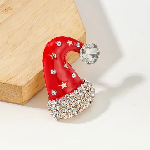 Fashion Christmas Hat Enamel Alloy Brooch Cute Rhinestone Star Brooches Pins For Women Festive Jewelry Gift