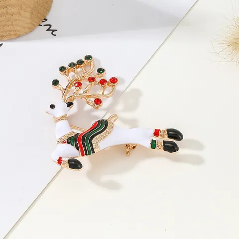Broche de Reno de Navidad de Aleación con Diamantes de Imitación y Esmalte Alfiler de Animal para Mujer Accesorio de Joyería