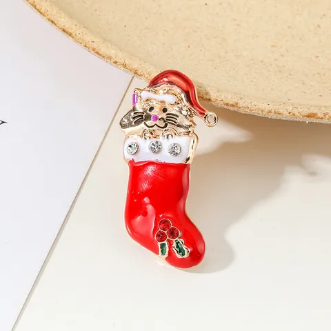 Spilla a Forma di Gatto nella Calza di Natale in Smalto Lega Placcata Oro Strass Ciondolo Festivo per Donna Bambini Gioielli