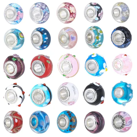 Großloch Glasperlen Murano Stil Kristall Lampwork Perlen Charms Für DIY Armband Halskette Schmuckherstellung Zubehör Blumenmuster Perlen
