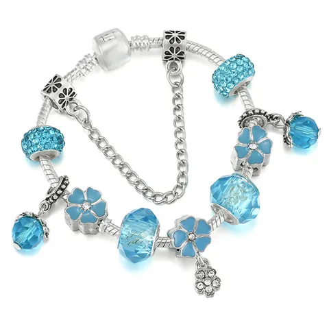 Braccialetto Charm con Fiori in Smalto Lega Placcata Argento Pendente a Cuore Catena a Serpente Gioielli Regalo di San Valentino Donna