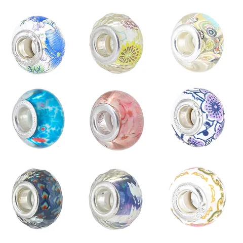 European Style Colorful Floral Large Hole Beads Resin Glass DIY Charms For Bracelet Necklace Jewelry Making Women Retro Faceted Flower Butterfly Beads