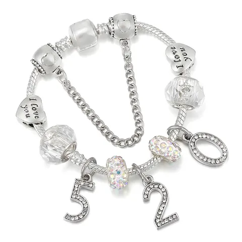 Bracciale Charm in Lega Placcata Argento DIY per Donna Perline Cuore I Love You Ali di Angelo Hamsa Bracciale Catena a Serpente Regalo di San Valentino