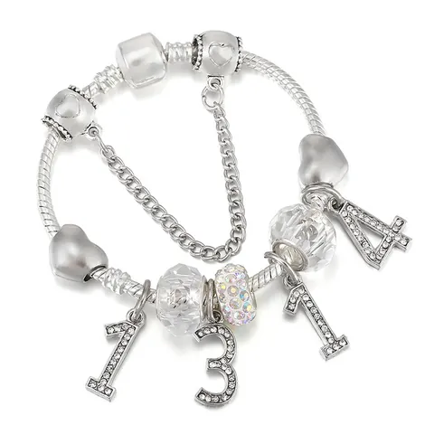 Bracciale Charm in Lega Placcata Argento DIY per Donna Perline Cuore I Love You Ali di Angelo Hamsa Bracciale Catena a Serpente Regalo di San Valentino