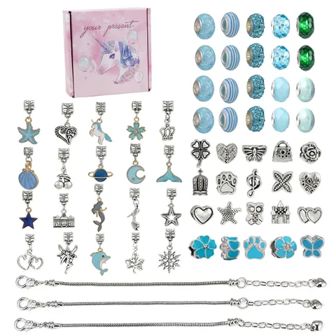 Oceaanstijl DIY Charm Armband Sieraden Kit Met Zeemeermin Zeester Hangers Legering Glazen Kralen Voor Meisjes Verjaardagscadeau