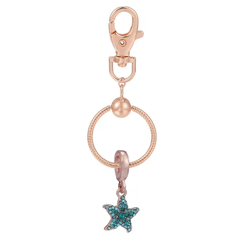Porte-clés Mode en Alliage Or Rose pour Femmes Pendentif de Sac Cristal Strass Cœur Étoile Feuille Arbre de Vie Breloques Cadeau