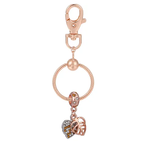 Porte-clés Mode en Alliage Or Rose pour Femmes Pendentif de Sac Cristal Strass Cœur Étoile Feuille Arbre de Vie Breloques Cadeau
