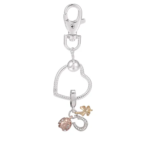 Porte-clés Cœur en Alliage Argenté Avec Pendentif Animal Coccinella Fleur Charme de Sac à la Mode Porte-clés Cadeau pour Femmes