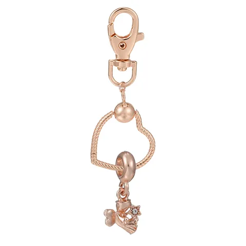 Porte-Clés Coeur en Alliage Or Rose Avec Fermoir Mousqueton Strass Arbre de Vie Pendentif Fleur Charme de Sac Pour Femme Bijoux de Mode Cadeau