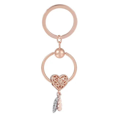 Llavero de Aleación Oro Rosa Con Soporte de Charm Cadena de Serpiente Corazón Pluma Tacón Alto Strass Colgante Para Mujer
