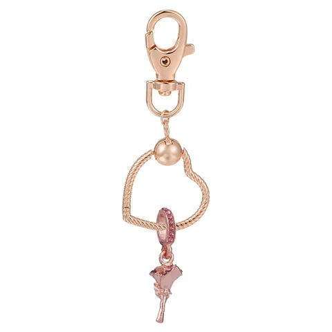 Porte-Clés Coeur en Alliage Or Rose Avec Fermoir Mousqueton Strass Arbre de Vie Pendentif Fleur Charme de Sac Pour Femme Bijoux de Mode Cadeau