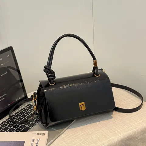 Borsa a Mano Patchwork con Stampa Leopardata Retro Chiusura in Metallo Manico a Nodo Tracolla Rimovibile in Pelle PU Donna
