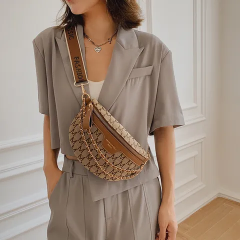 Γυναικεία Τσάντα Στήθους Oxford Fashion Με Τύπωμα Γραμμάτων Μεταλλική Αλυσίδα Φαρδύ Λουρί Street Style Τσαντάκι Μέσης Casual Sling Pack