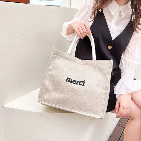 Bolso Tote de Gran Capacidad para Mujer en Yute Algodón y Lino Bolso de Mano con Estampado Étnico Bohemio Bolso de Hombro Casual