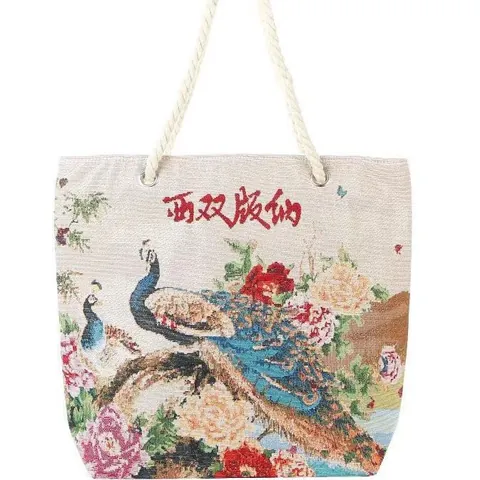 Ethno Elefant Stickerei Leinwand Tragetasche Für Damen Große Kapazität Mode Bohemian Reise Schulterhandtasche Mit Seilgriff