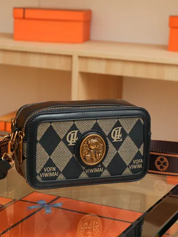 Borsa Fotografica Vintage Con Stampa Monogramma Tracolla Larga Borsa a Tracolla alla Moda per Donna Viaggio Quotidiano Chiusura a Cerniera in Pelle PU
