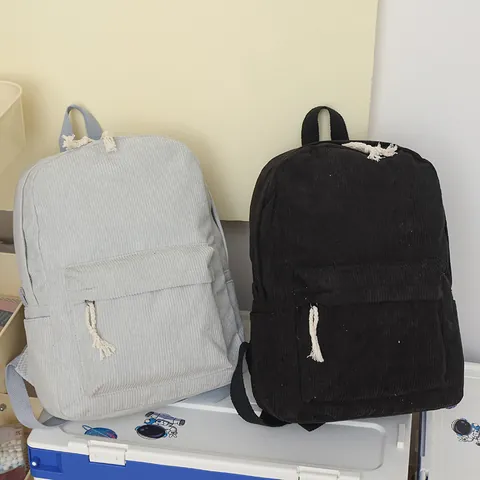 Dames Corduroy Rugzak Preppy Stijl Effen Kleur Student Schooltas Voor Middelbare School Casual Reizen Daypack Met Touw Trekker