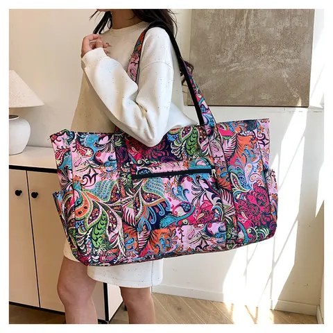 Bolso Tote de Nailon de Gran Capacidad para Mujer Impermeable Plegable para Compras Estampado Floral Tropical Paisley Viaje